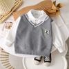 Boys' Lapel POLO Shirt Spring Autumn and Winter Sweaters British Style Fake Two-piece Middle-aged Children's All-match Fashion