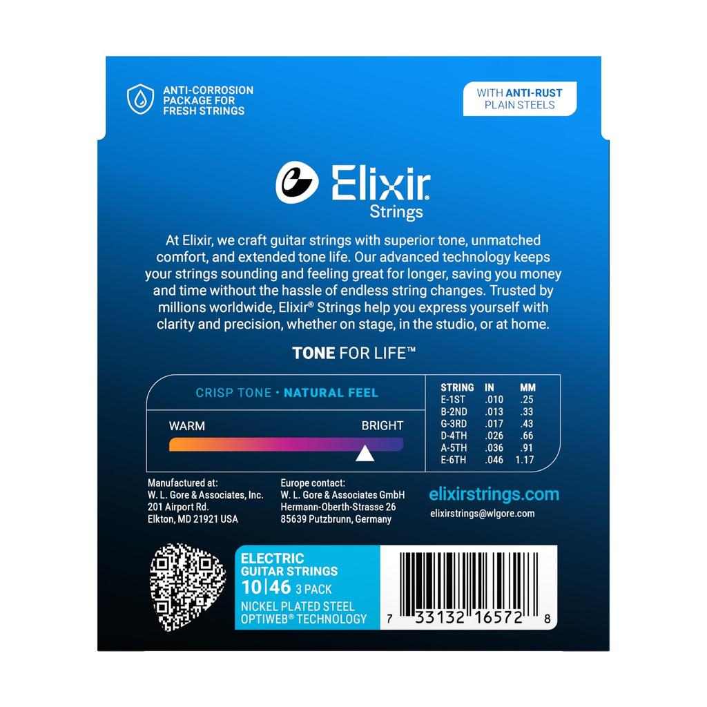Elixir E-Gitarren Werbe OPTIWEB Saiten, 3er Pack, Light, .010-.046 #16572 (19052, 3er-Pack)