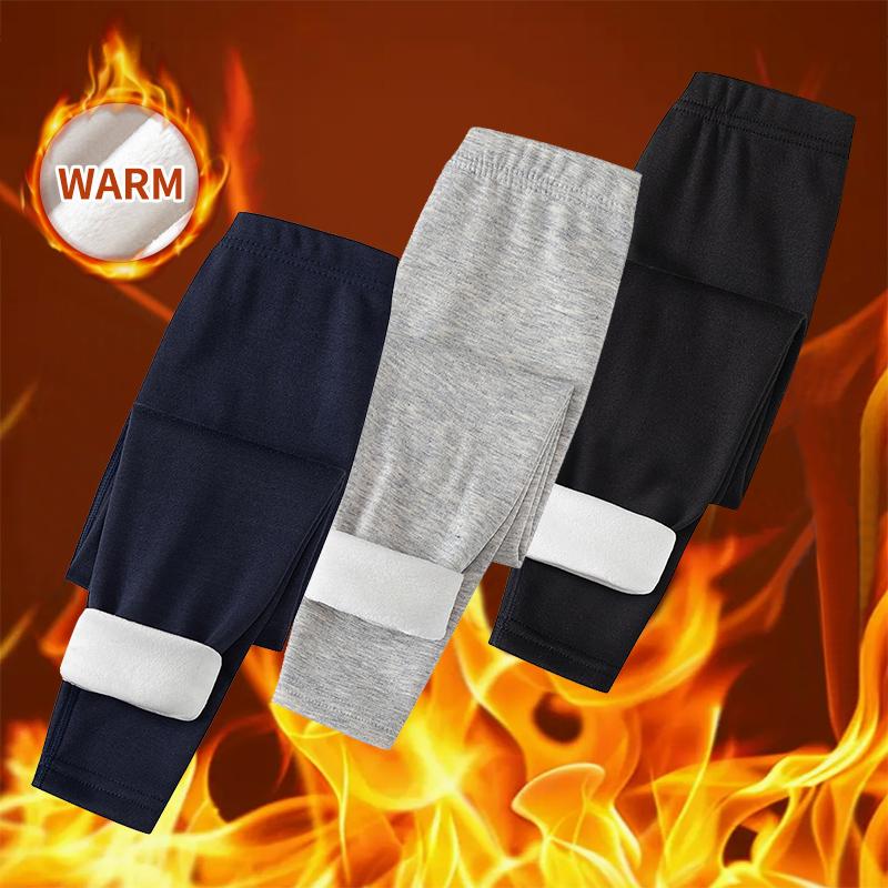 3/1 Piece Set For Autumn And Winter Children Solid Color Thick Warm Leggings For Boys And Girls Casual Sports With Plush Pants