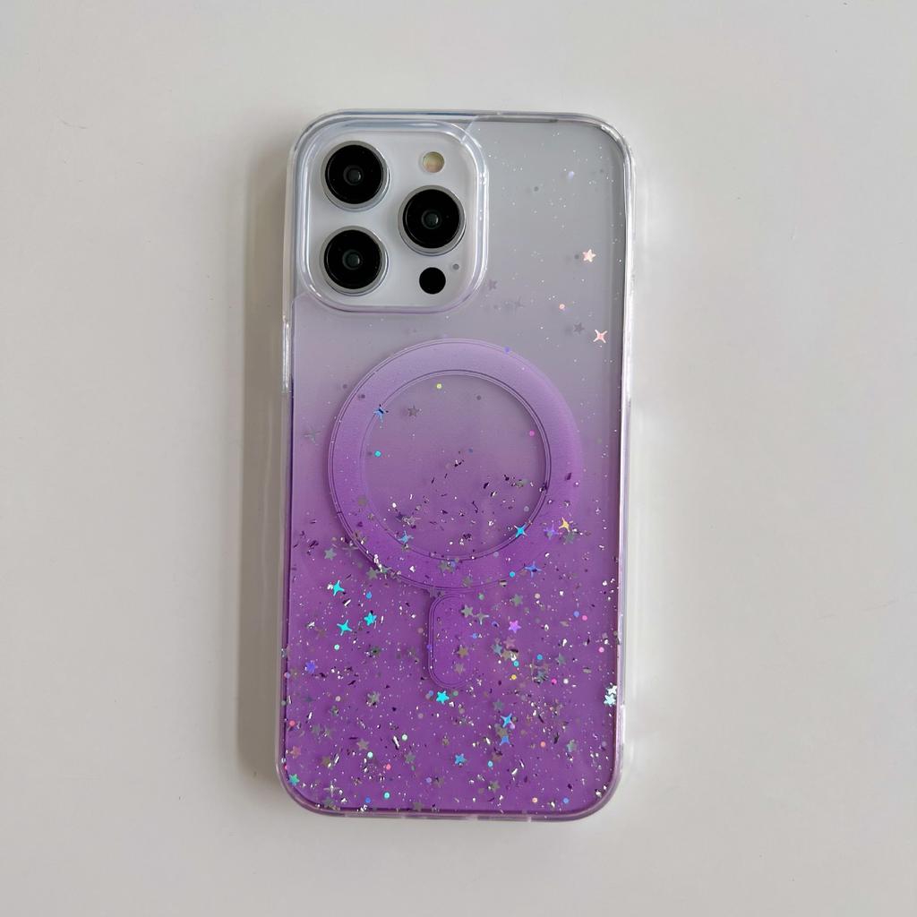 Magnetic attraction gradual change glitter Epoxy for iPhone15promax mobile phone case Apple 17 anti-drop protective case