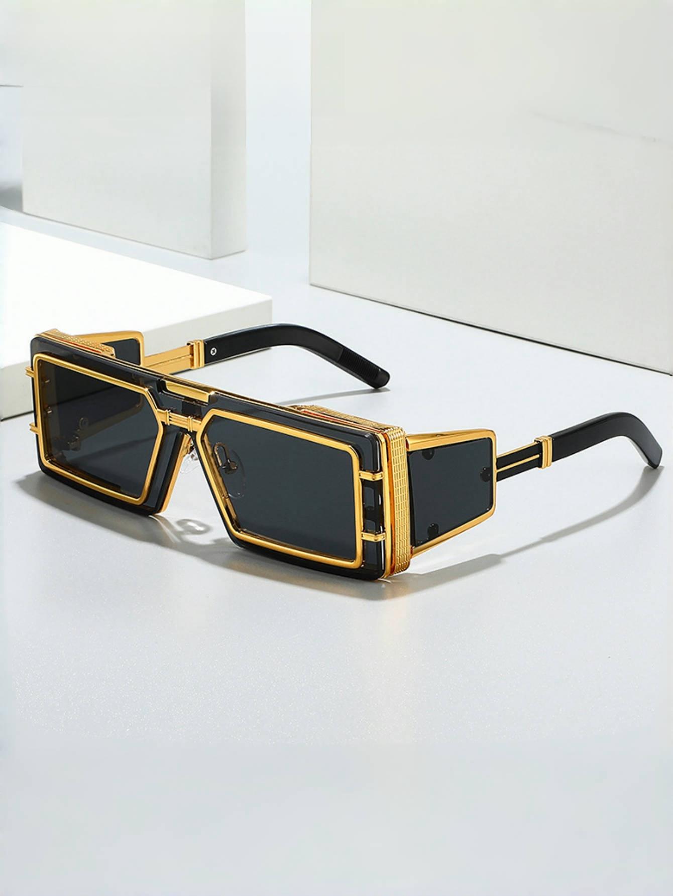 Attractive Glasses Men's Gold New Fashion Sunglasses Future Technology Advanced Metal Square Punk Wind Sunglasses Ins Personality Outdoor Street Shootin