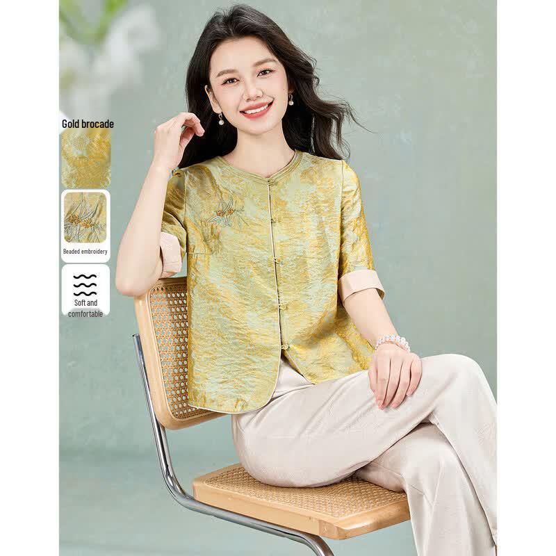 New Chinese Style Jacquard Embroidery Wide-Leg Pants Set XL