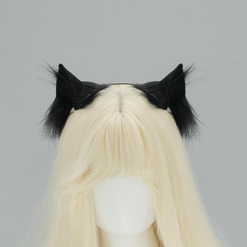 Archi Handwerk NEKOPARA Vanilla Pluche Hoofdband Staart Meisje Witte Kattenoren Pluche Hoofddeksel Dier Vachtpak Cosplay Performance Props One Size black