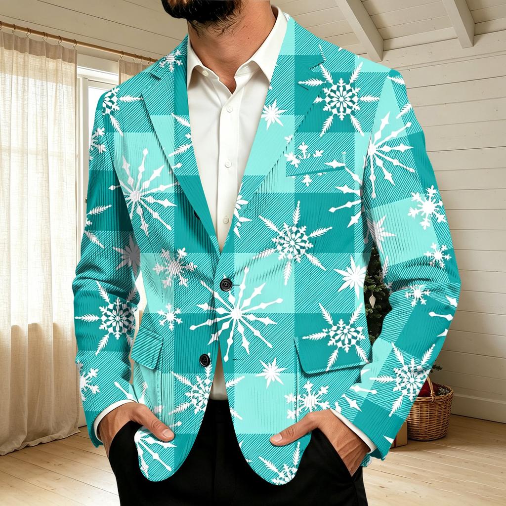 Men's Corduroy with Christmas Print Business Casual Suit Jacket for Holiday Party
