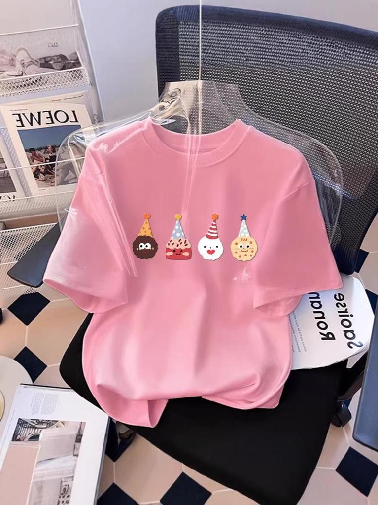 Children's White Cotton Short-Sleeve T-shirt (2026 New Style) for Medium to Large Girls - Summer Half-Sleeve Top