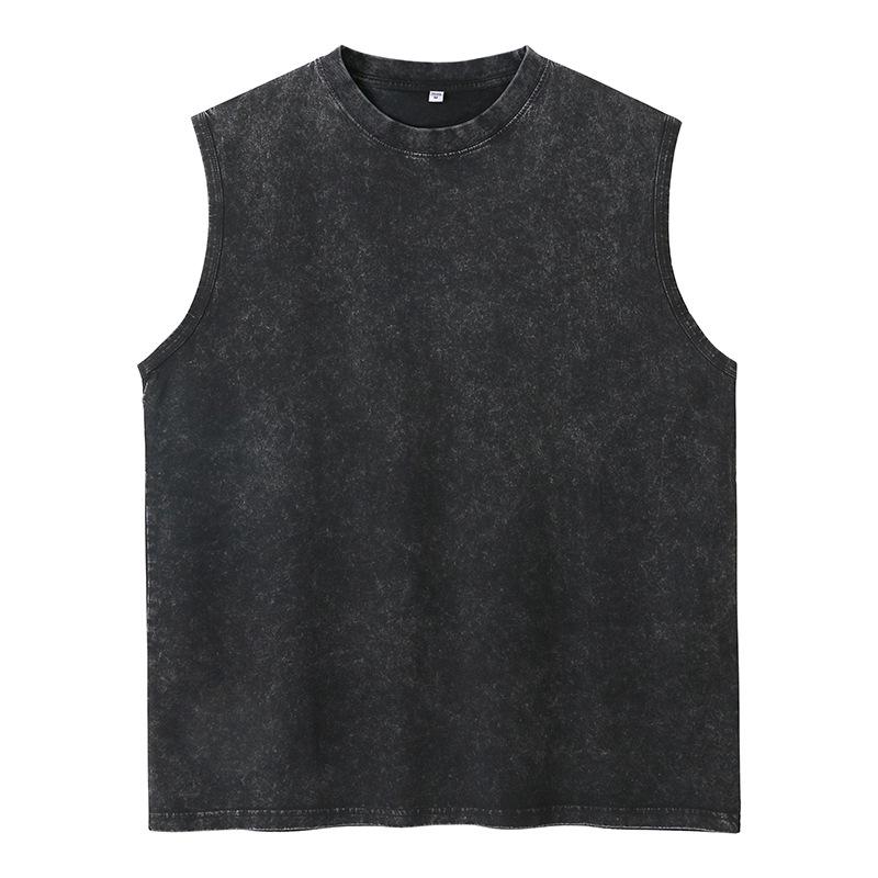 

Винтажная мужская майка из плотного хлопка с эффектом потертости - Однотонная, со спущенным плечом, Без рукавов, Уличная одежда L чёрный
