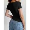Women Cropped Slim Fit Solid Crew Neck Short Sleeve T Shirt