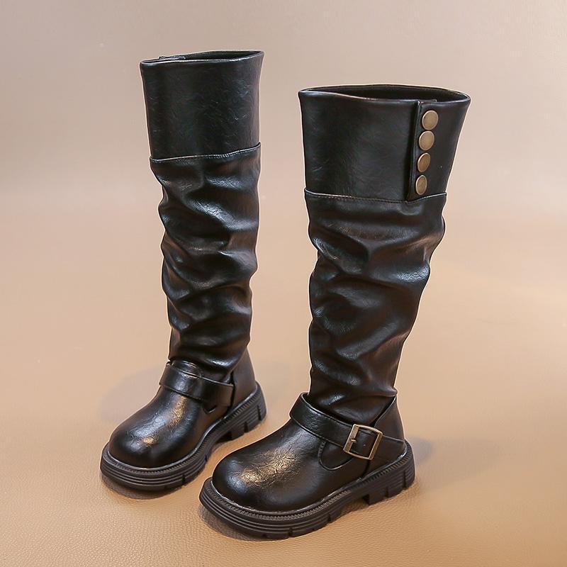 Girls Winter Fashion Banquet Warm/Soft Thick-soled Evening Long Knee-high Boots Baby Single/Velvet Buckle Retro Riding Boots