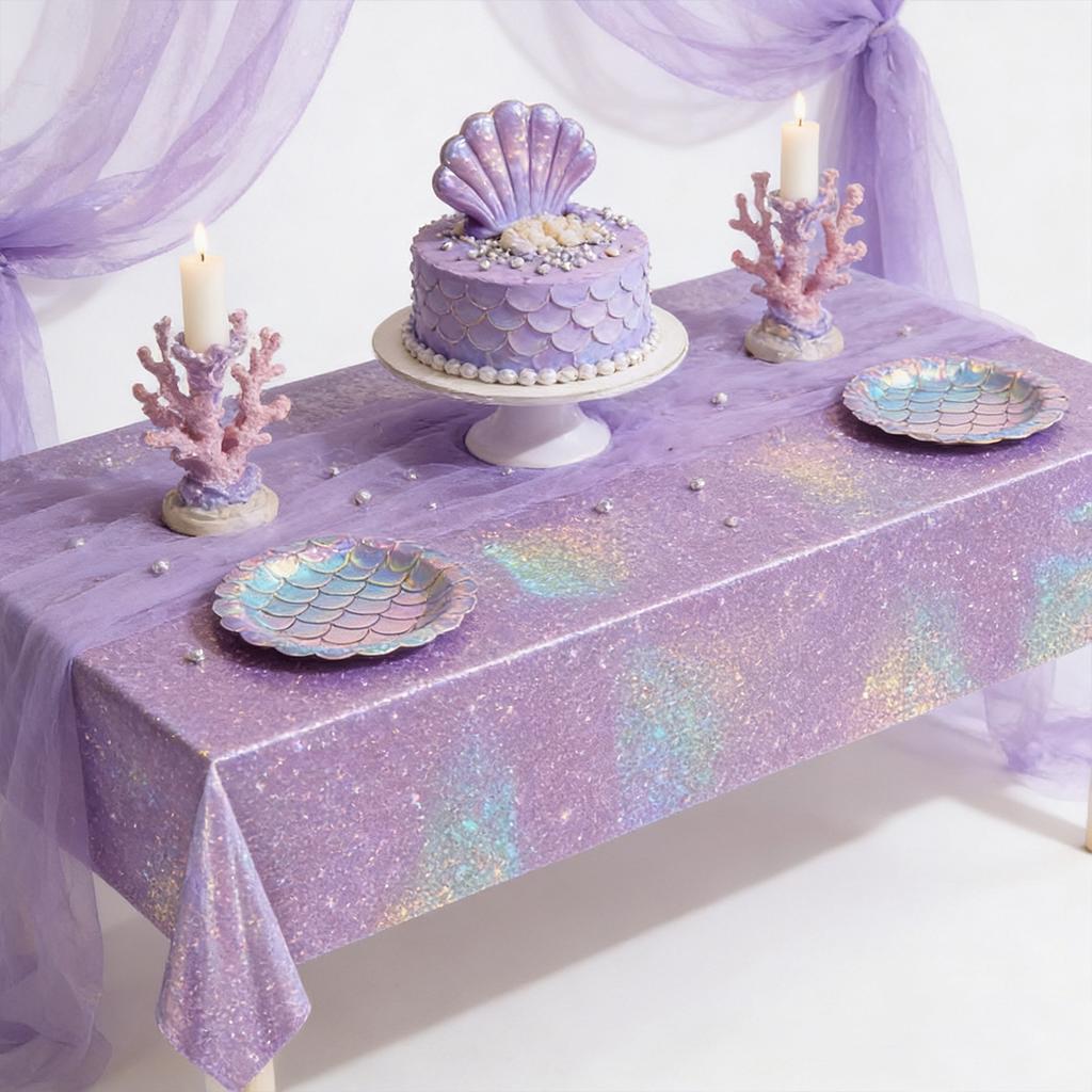 Purple Laser Disposale Tablecloth Happy Birthday Party Decoration Wedding Party Aluminum Film Table Cover Baby Shower Supplies