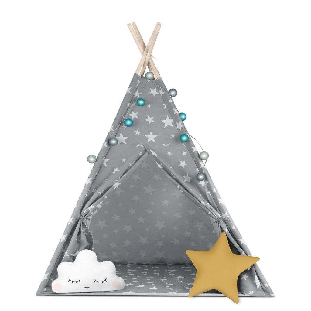 Nukido Children's Teepee Tent With Lights - Gray With Stars