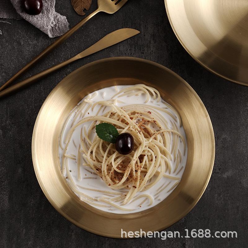 Korean Stainless Steel Crayfish Pot Thickened Straw Hat Round Plate Vegetable Plate Soup Plate Deep Plate Pasta Salad Plate