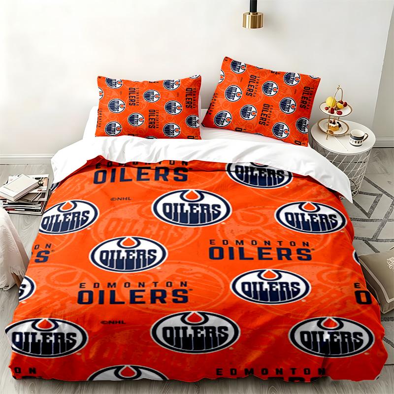 Edmonton Oilers 3pc Set Perfect for Bedroom Use Comfortable Bedding Set Includes a Duvet Cover and Two Pillowcases Ideal Birthday or Christmas Gift