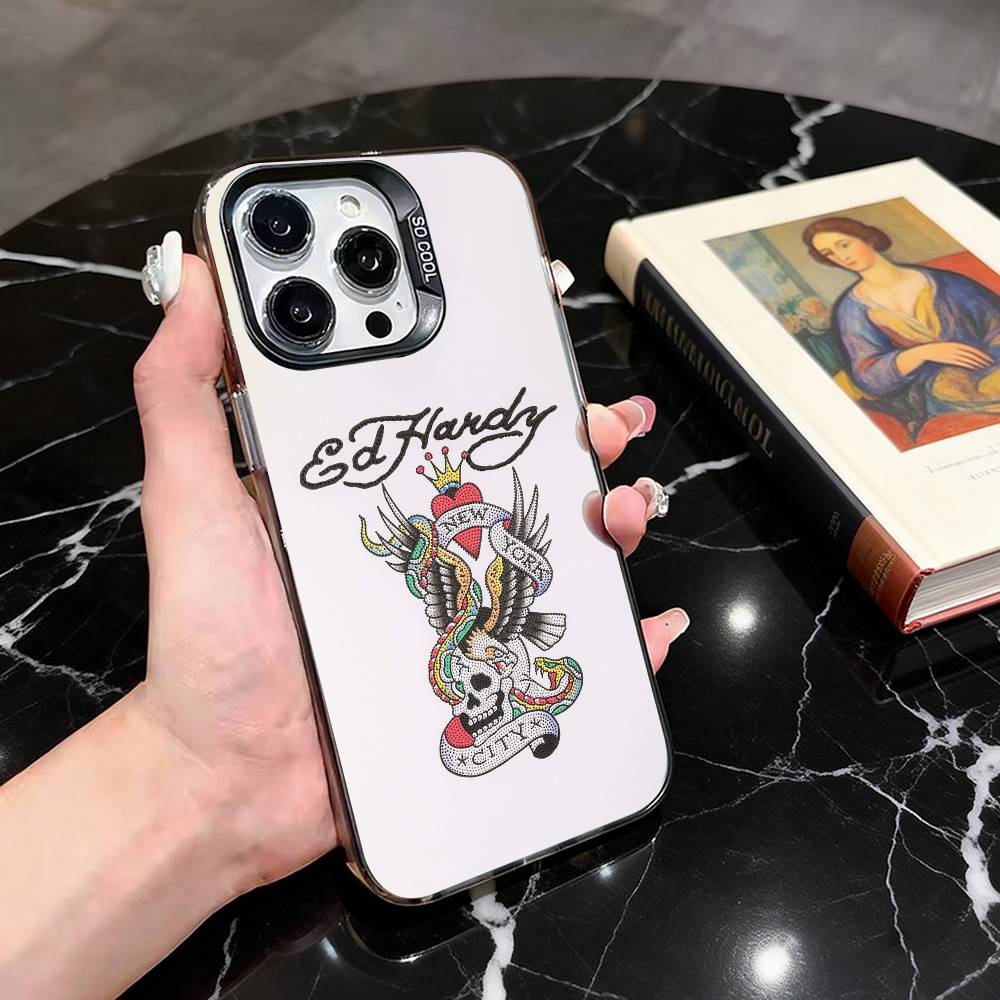 Classic Ed Brands Hardy Phone Case For iPhone 17,16,15,14,13,12,11 Plus,Pro Max,XS,Colorful Silver Black Cover