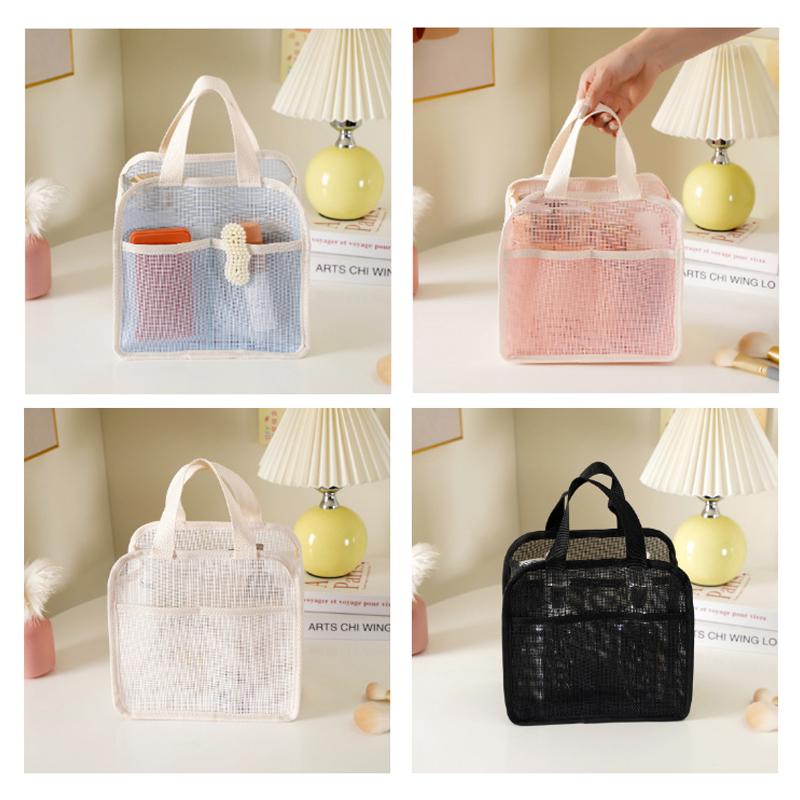 1 3Pcs Makeup Bag Mesh Handbag Portable Cosmetic Organizer Zipper Storage Pouch for Travel Purse and Lipstick