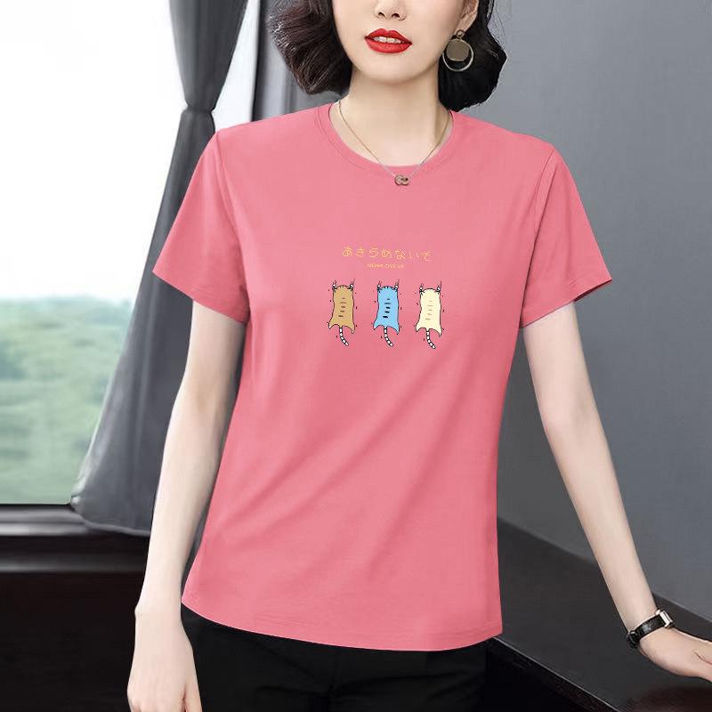 New Style Plus Size Round Neck Short Sleeve Summer T-Shirt: Flattering, Loose, Versatile for Middle-Aged Women