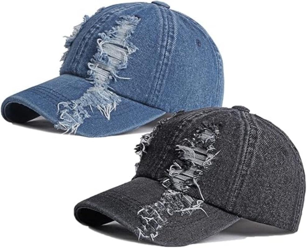 2026 New Solid Color Ripped Baseball Cap Washed Denim Snapabck Hat Hip Hop Breathable Streetwear Distressed Hats for Women Men