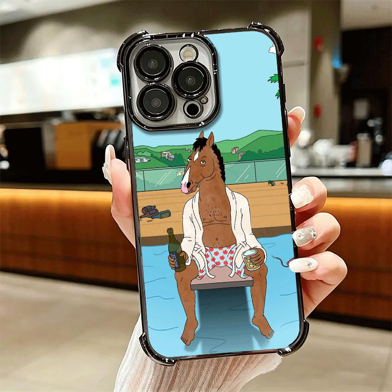 B-BoJack H-Horseman Funny Plating Phone Case For Iphone 16 17 Pro Max Air 16E 14 15 Plus 12 13 Mini Anti-Fall Airabag Cover