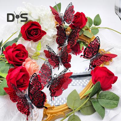 6 bucăți/set 3D autocolant de perete cu fluturi Adeziv detașabil Straturi duble Fluture Artă de perete Decal decorativ Home Office Living Room Petrecere de Ziua Îndrăgostiților