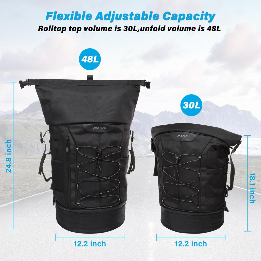 MOSISO Motorcycle Sissy Bar Backrest Travel Luggage Large Capacity Motorcycle Duffel Bag Expandable Gear Tail Bag with Rain Cover and Shoulder Strap
