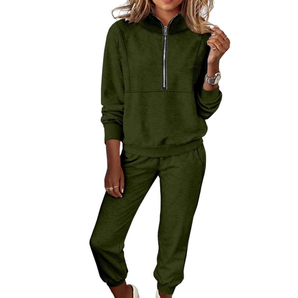 Women's Fashion Two-piece Solid Color Sweatshirt Trousers Casual Set