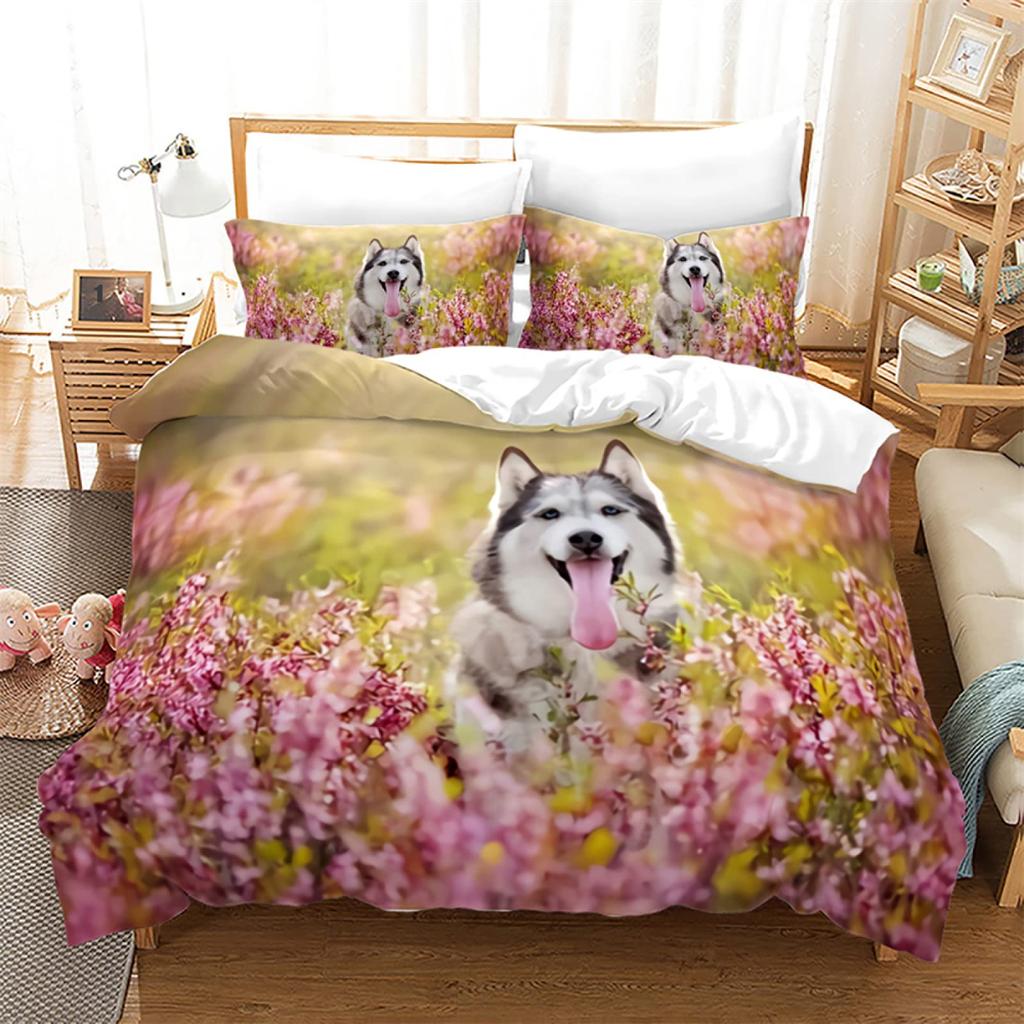 Boys Girls Duvet Covers Puppy Dog Husky Pattern White Duvet Children Cute Dog for Bedroom Decoration Dog Lovers Gifts Queen King
