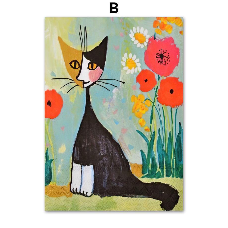 The Garden of Cats Wall Art Mural Abstract Canvas Painting Vintage Nordic Posters And Prints Wall Pictures For Living Room Decor