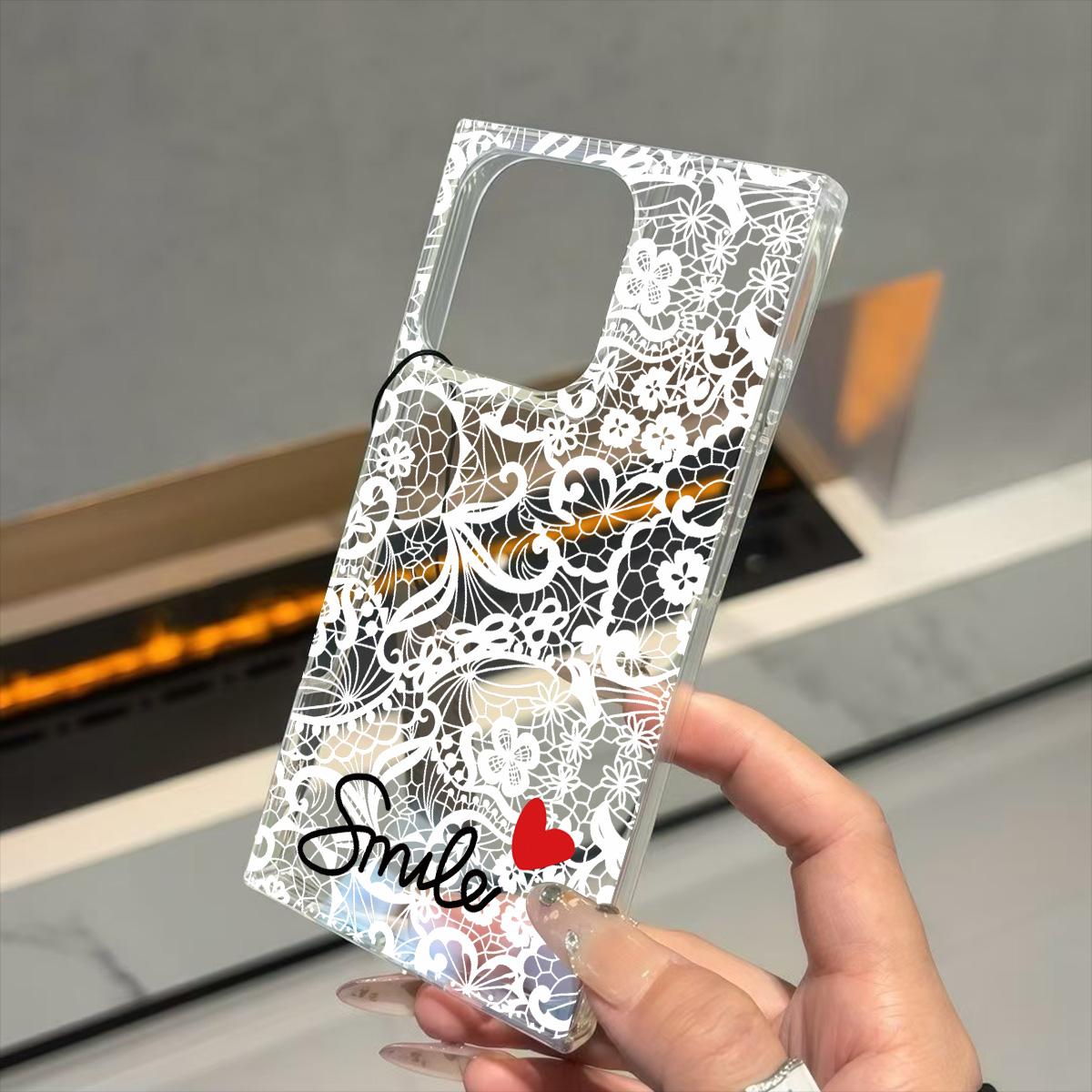 

Clear Square Back Tube Case Protection For iPhone 12 13 15 Plus 11 14 Pro Max 16 ProMax Anti-Oxygen,White Floral Heart Pattern Casing iphone 11 ProMax