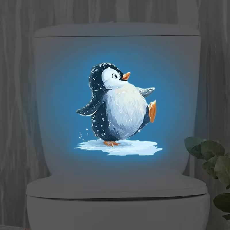 Glow-In-The-Dark Frog Penguin Toilet Stickers Bathroom Wall Sticker Cartoon Animal Decal Self-Adhesive Removable Home Decor