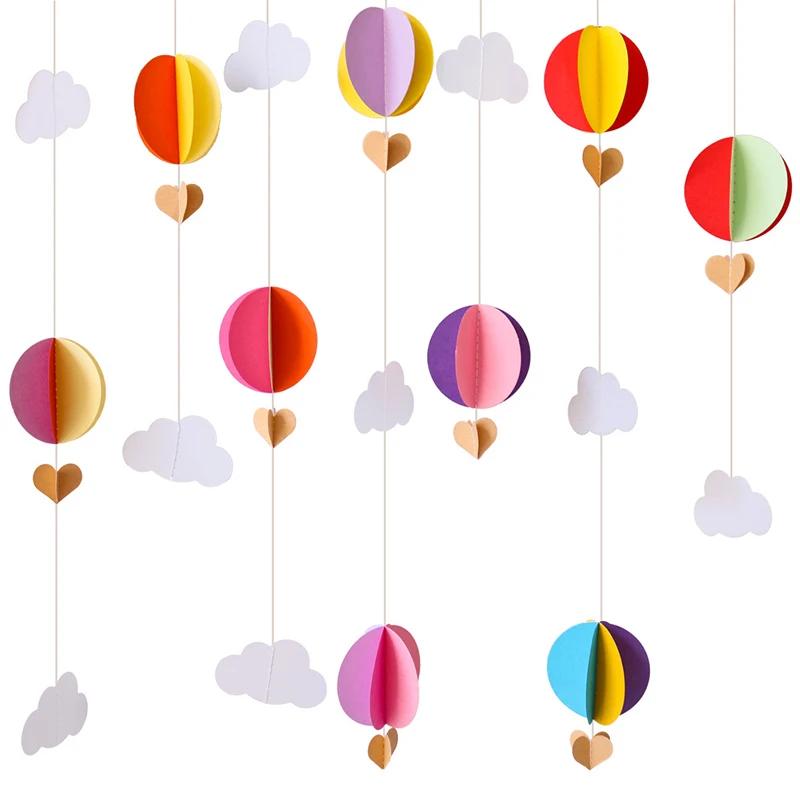 3D Hot Air Balloon Love Heart Clouds Paper String Room Wall Background Hanging Banner Birthday Baby Shower Party Decorations