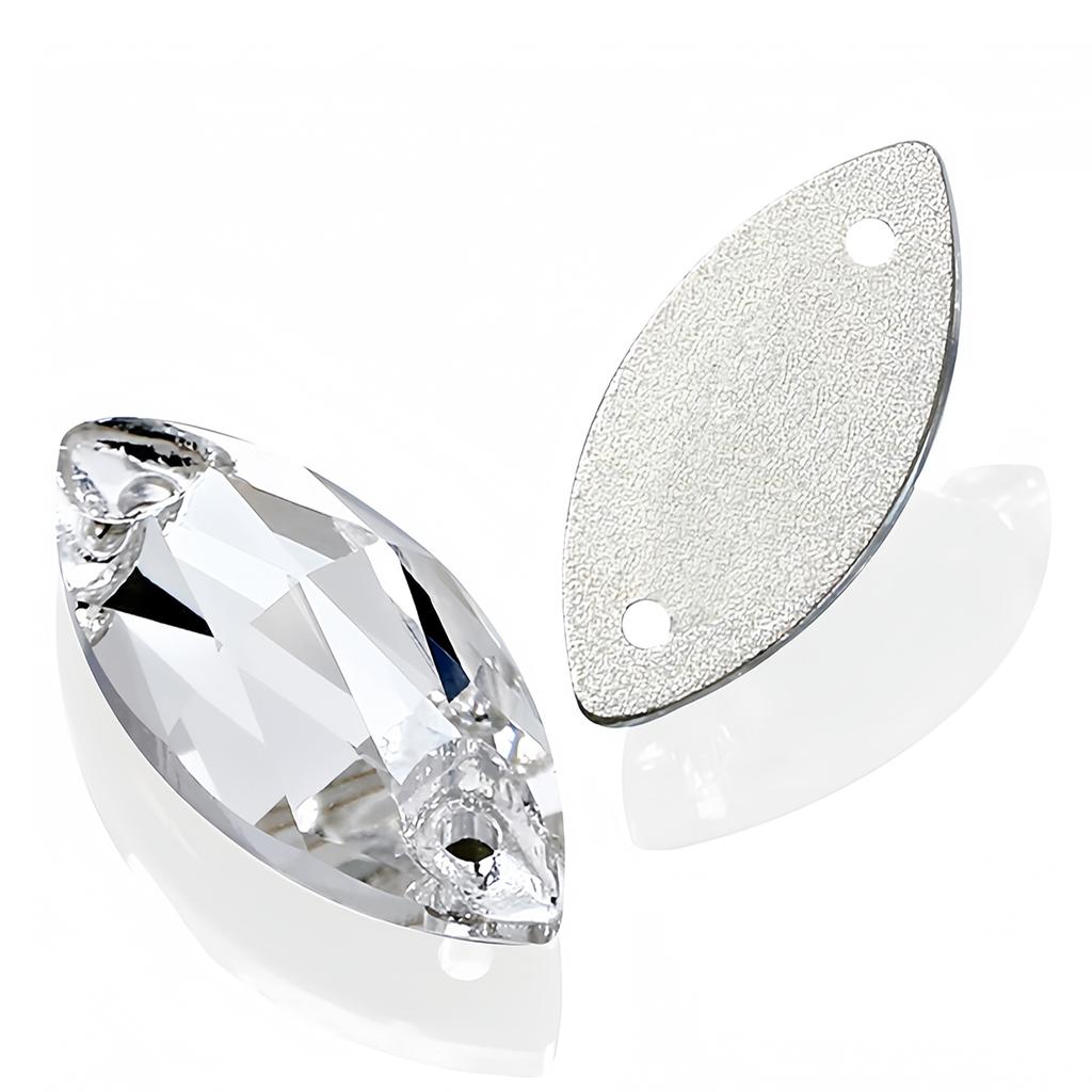 Kristallglas Strassstein Aufnähen Strassstein Pferdeaugenform 2 Löcher Flache Rückseite für Hochzeitskleidung Schmuck Kleidung Taschen Schuhe