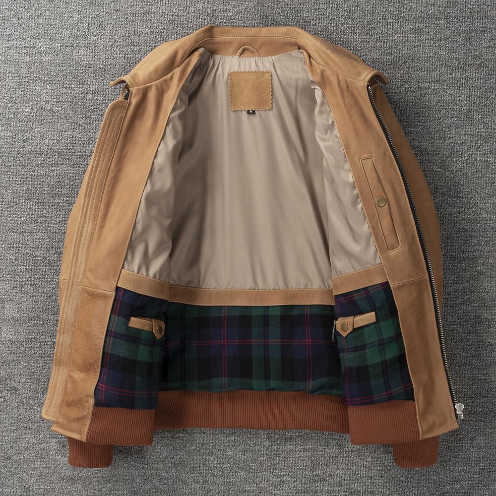 Flight Suit A2 Soft Genuine Cow Men Leather Jacket Brown Aviator Bomber Jackets Man Coat Spring Autumn
