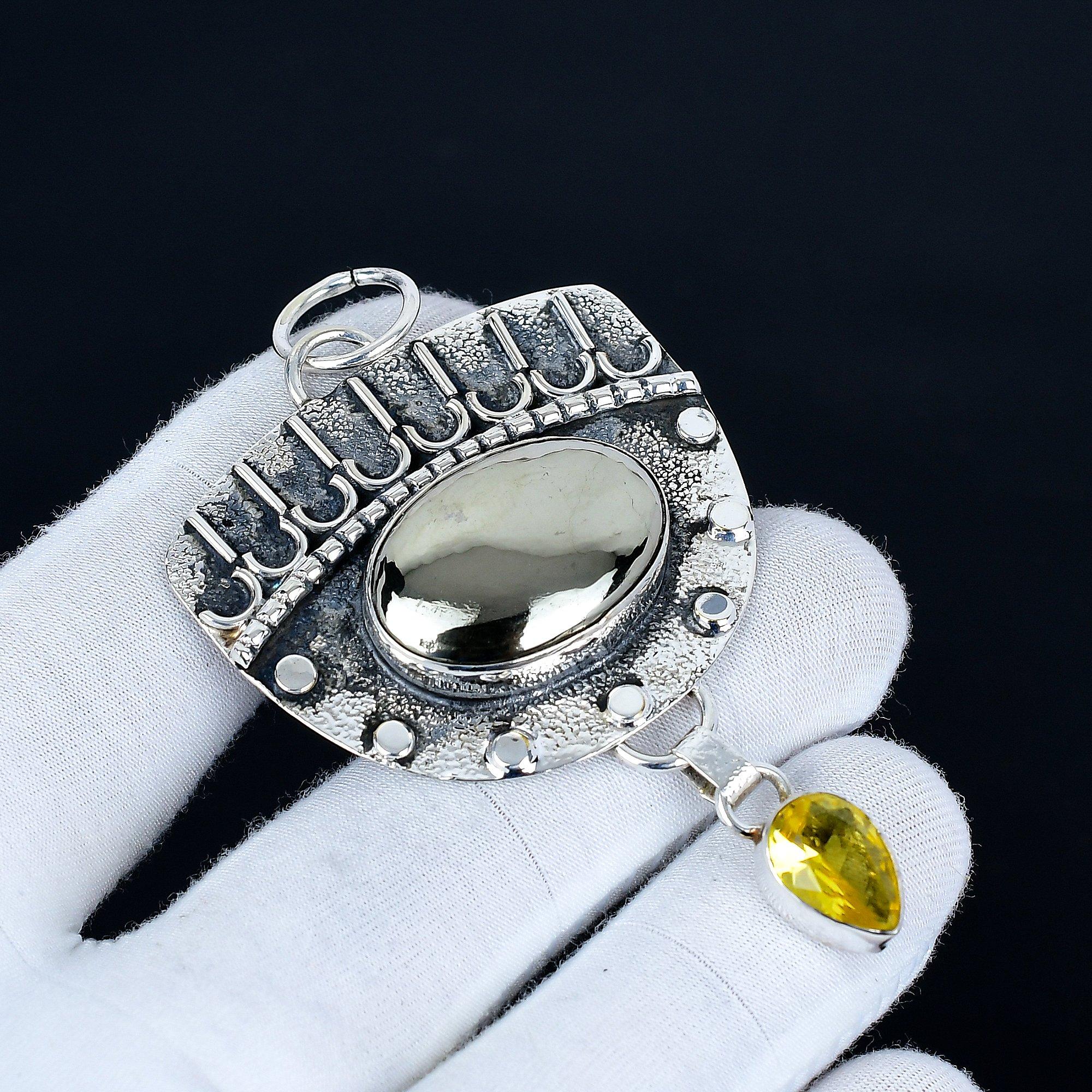 

Pyrite Gold Pendant, 925 Sterling Silver Handmade Jewelry, Citrine Silver Pendant, Party Wear Jewelry For Women s, Pendant Valentine s Day Gift 7 Cm золотой