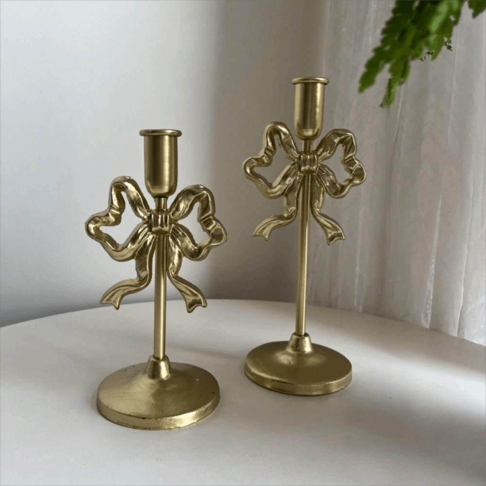 Single Head French Bow Candlestick Wrought Iron Candle Containers Wedding Candle Stand  Desktop