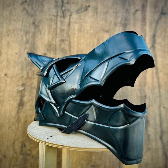 Středověká přilba Great Wolf, černěná ocel 18 Gauge Working, Halloweenský dárek, Vánoční dárek Dekorace na zeď