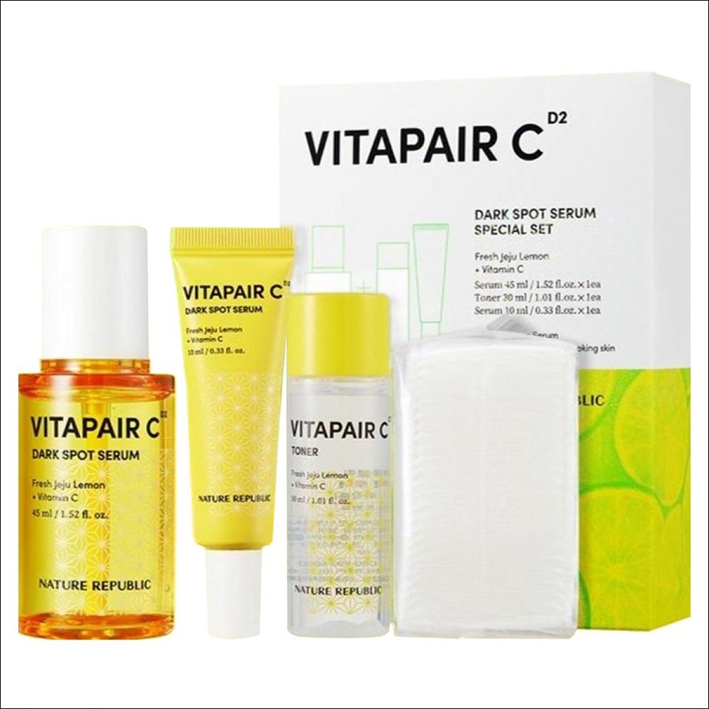 

Nature Republic Vitapair C Dark Spot Serum Special Planning Set (Serum 45ml + Serum 10ml (tube type) + Toner 30ml + 25 cotton pads) 1SET