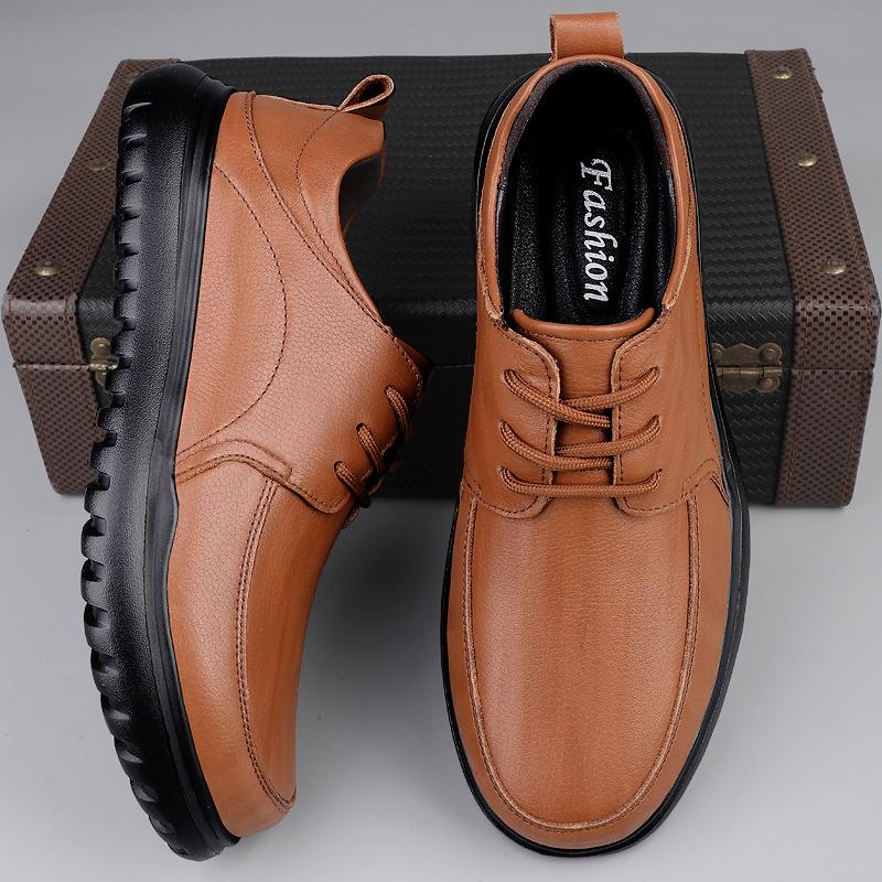 Fashion Luxury Brand Men Genuine Leather Lace Up Shoes Casual Leather Flat Designer Oxfords Shoes Outdoor Soft Sole Comfy Office Shoes