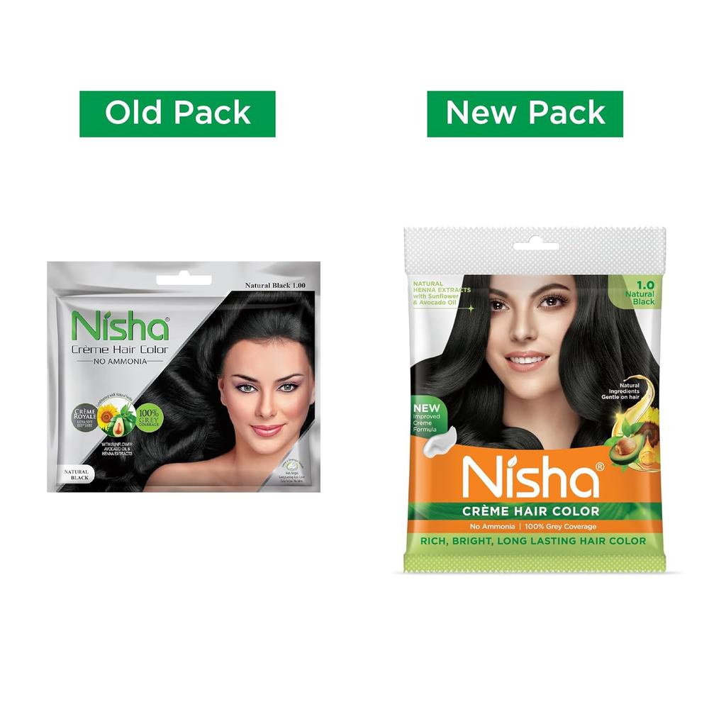 Nisha Creme Haarfarbe Naturschwarz 20ml+20g x 1 Ohne Ammoniak Mit Sonnenblume Avocado Henna Für 100 Prozent Grauabdeckung Packung mit 6