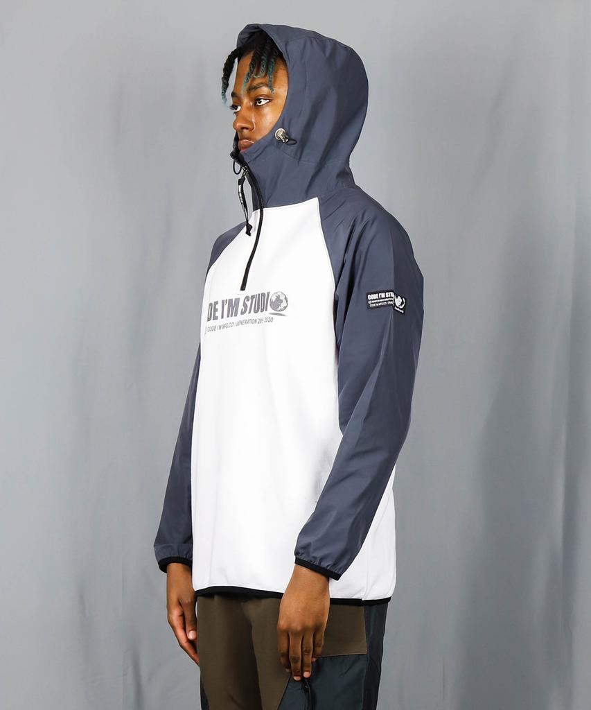 Code I'M Logo Print Memory Combi Oversized Half-Zip Hoodie Anorak Gray