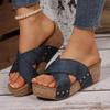 Large-sized Cross-strap Shoes Thick-soled Slippers Women's Open-toe Muffins and Vintage Beach Flip-flops