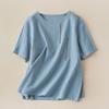 Women's Summer Loose-Fit Literary Vintage Short-Sleeve Top Embroidered Crew Neck Pullover T-Shirt