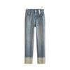 Women's High Waist Slimming Rolled Hem Denim Cigarette Pants - 2024 Autumn Fashion Straight Leg Crop