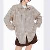 American Retro Striped Turn-Down Collar Shirt Jacket, Spring 2025 Collection, Casual Loose Long Sleeve Top.