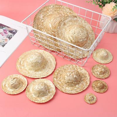 Yellow Multiple Sizes Toys Woven Straw Hat DIY Decoration Doll Caps Doll Accessories