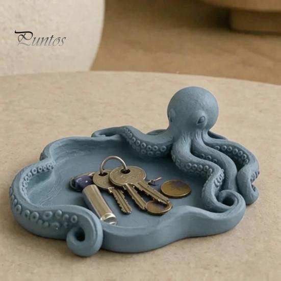 3D Printed Octopus Organizer Storage Tray, Printing Molding, with Tentacle Matte Black Tray Groove Integrated for Keys Jewelry Stationery Decorative