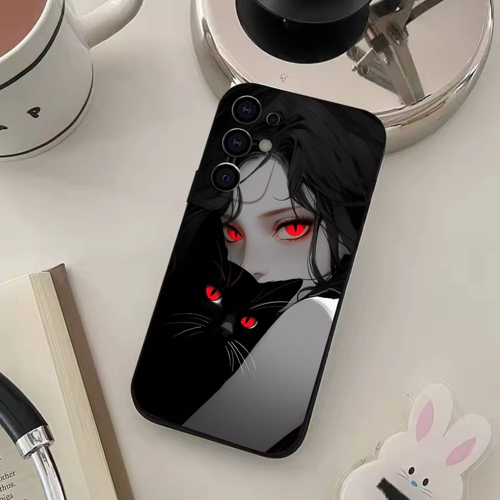 

Чехол для телефона Девочка и кот Для Samsung S25,S24,S21,S22,S23,S30,Ultra,S20,Plus, Мягкий силиконовый Черный чехол Samsung S25ULTRA