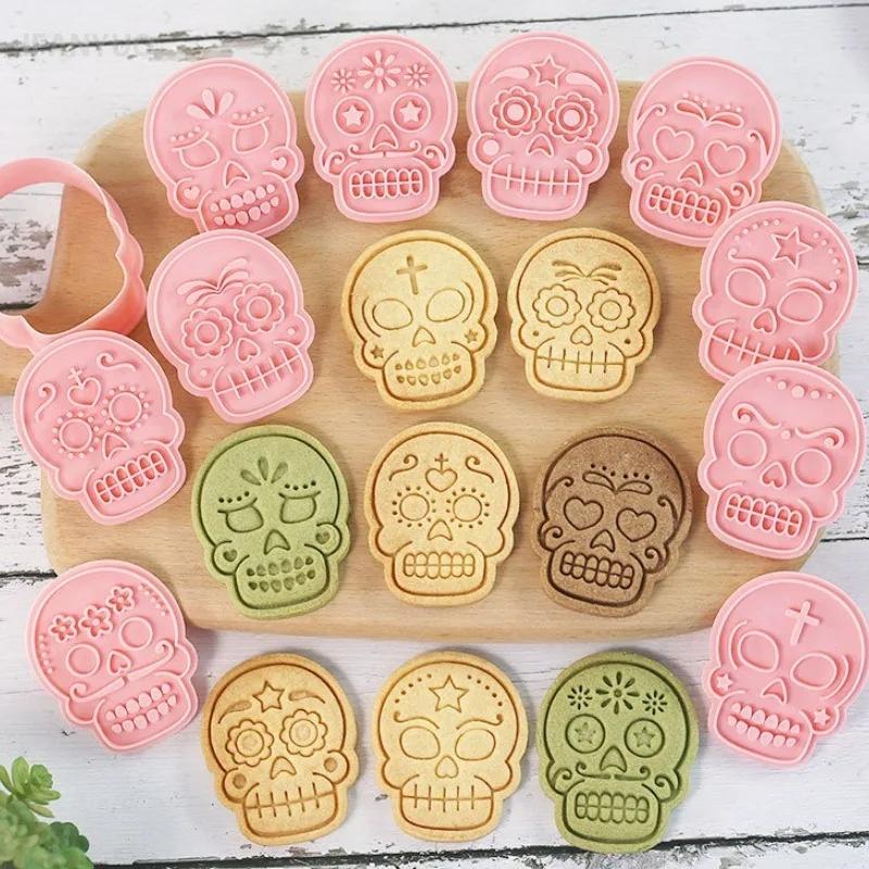 10Pcs/Set Halloween Skull Cookie Molds Fondant Dessert Biscuit Embossing Stamp Cutting Mold Party Baking Cake Decoration Tools