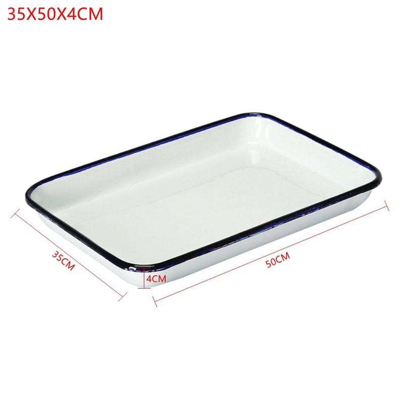 1PCS Handcrafted Vintage Tray White Enamel Home Cake Oven Baking Tray Square Retro Plates