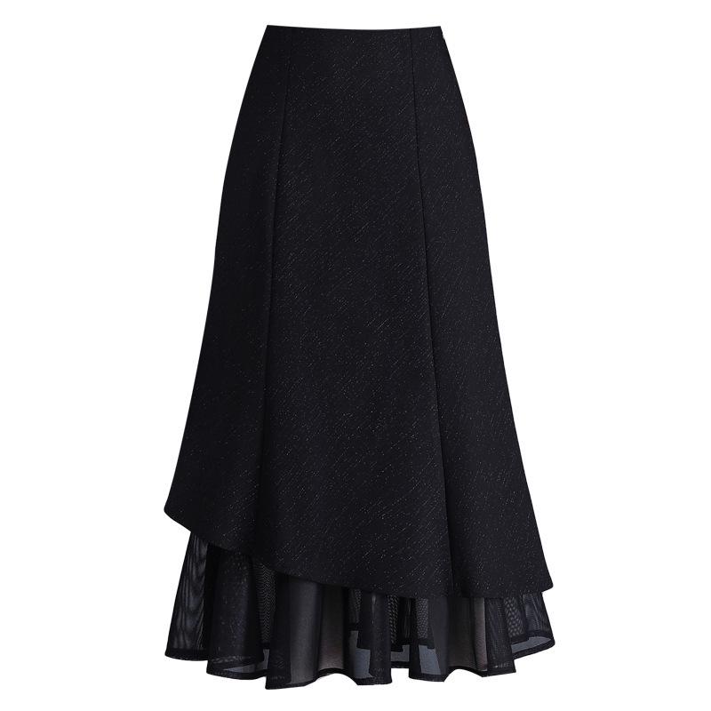 2026 Spring Elegant High-Waisted Black Slim-Fit Midi Mermaid Skirt