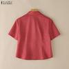 ZANZEA Women Casual Turn Down Collar Short Sleeve Grid Print Blouse