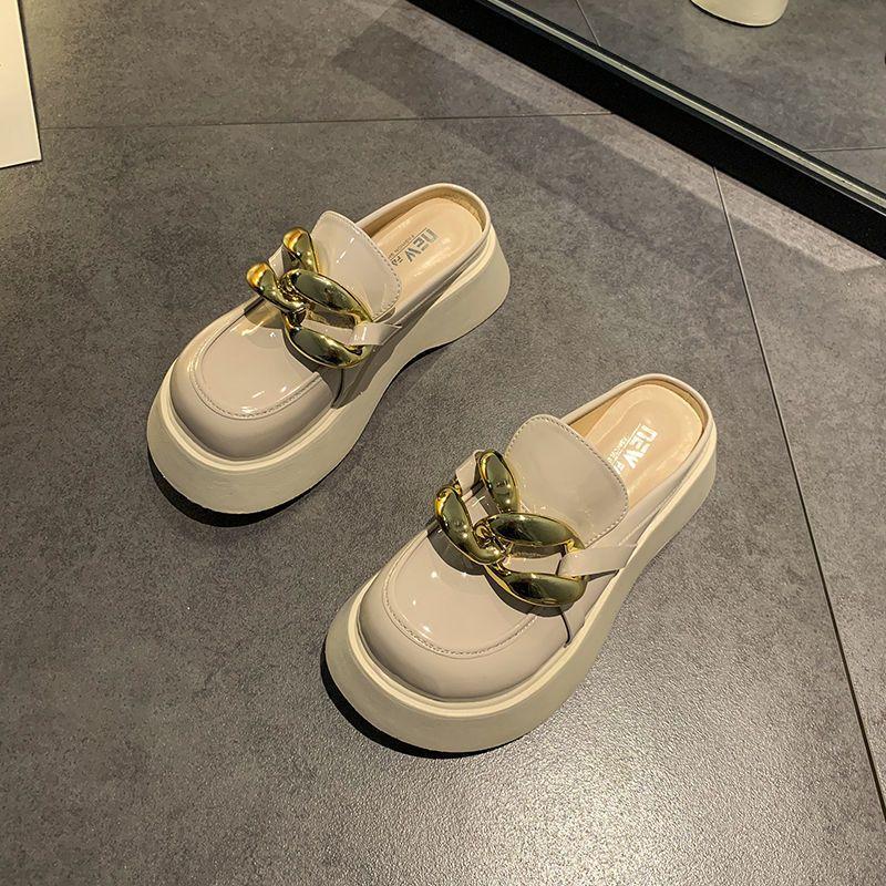 Woman Mules Slippers Round Toe Slides Platform Shoes for Women Pearl Black Clappers H Sandal on Promotion High Quality Sandals